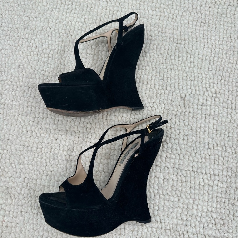 Prada Black Wedge Sandals